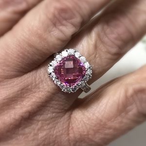 Pink CZ and Clear Sterling Silver Ring